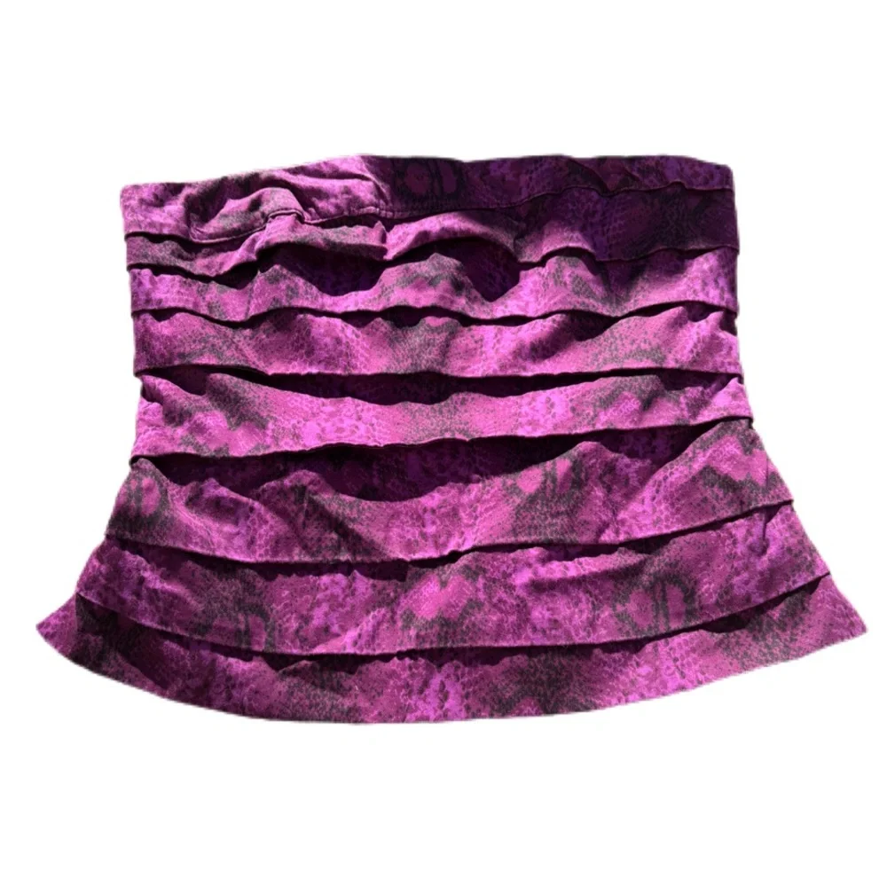 White House Black Market Purple Black Snake Print Bustier Top 12 EUC - Picture 2 of 9